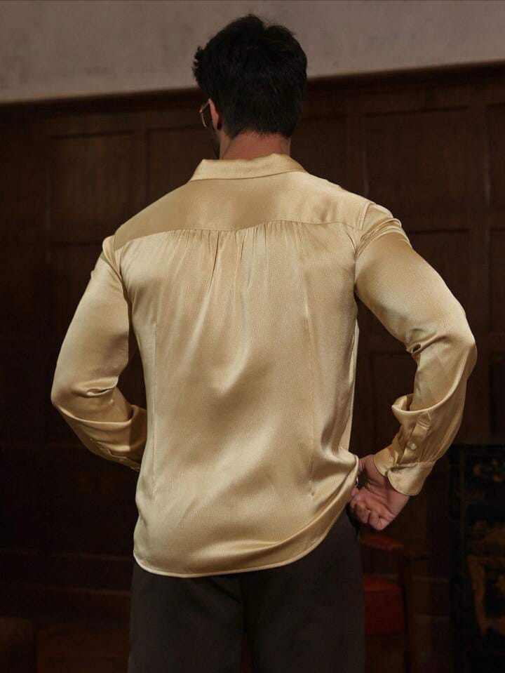 Apricot Glossy Casual Long Sleeve Shirt For Men